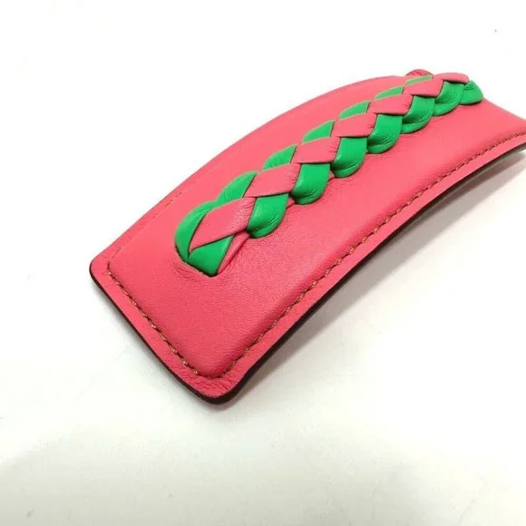 AUTHENTICITY GUARANTEE HERMES Braid Glen hair accessory Leather pink/GreenUnused - Picture 2 of 7